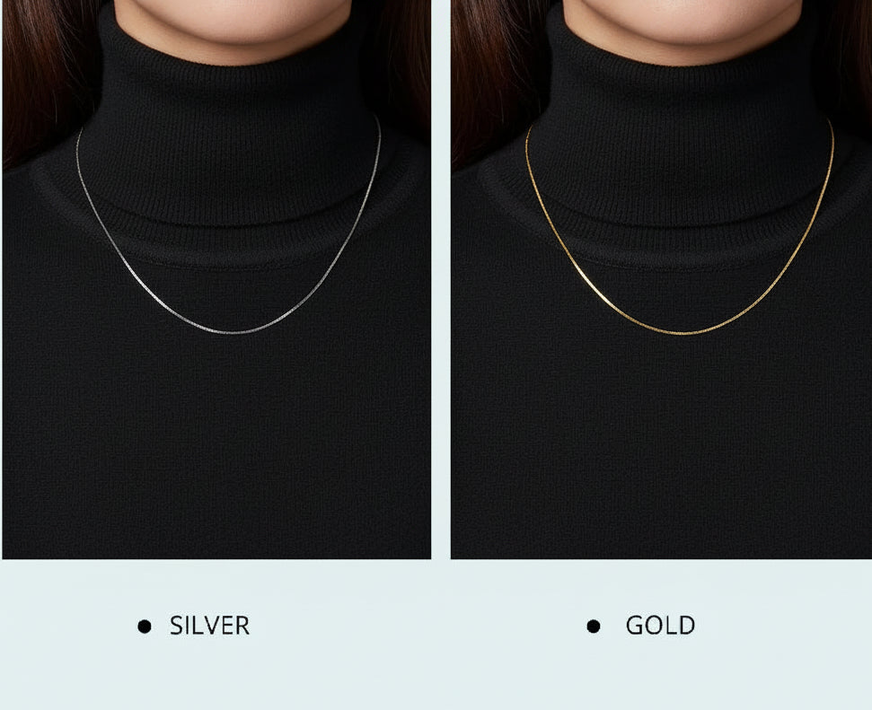 Silver Chain Necklace, 0.8mm Box Chain Super Thin & Strong Basic Chain