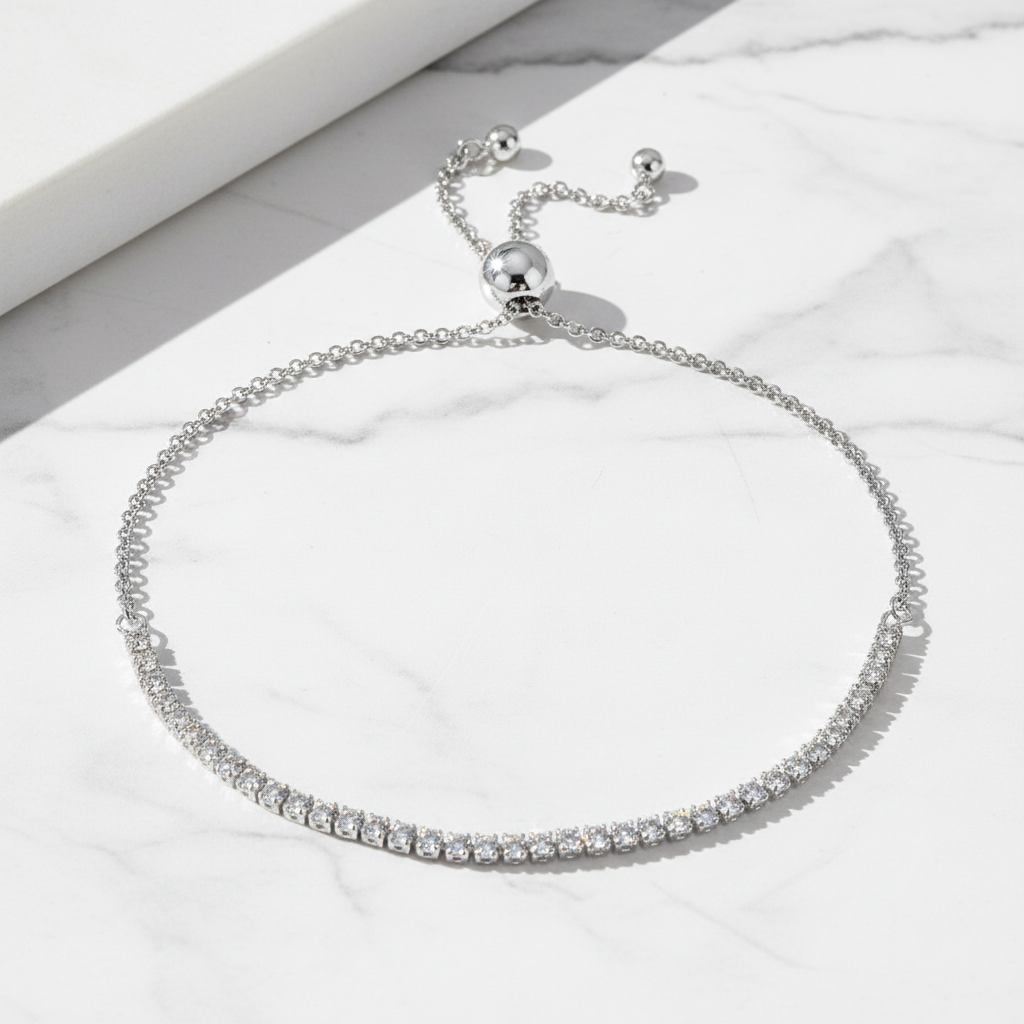 18K Gold Plated CZ Classic Tennis Bracelet for Women, 925 Sterling Silver Adjustable Slider Bracelet.