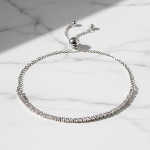 18K Gold Plated CZ Classic Tennis Bracelet for Women, 925 Sterling Silver Adjustable Slider Bracelet.