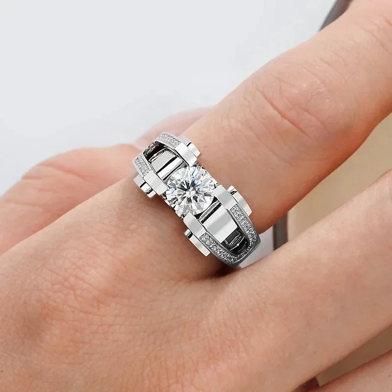 D Color Moissanite Ring S925 Sterling Silver Plated White Gold. Round Cut Moissanite Rings for Men/Women. Luxury  Full Moissanite Ring