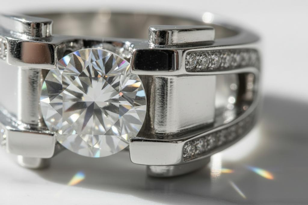 D Color Moissanite Ring S925 Sterling Silver Plated White Gold. Round Cut Moissanite Rings for Men/Women. Luxury  Full Moissanite Ring