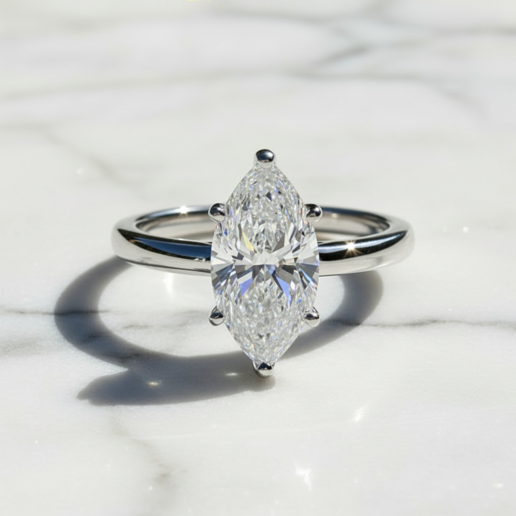 Moissanite Marquise  Engagement Ring 925 Sterling  Silver