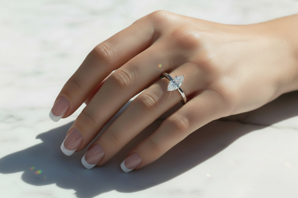 Moissanite Marquise  Engagement Ring 925 Sterling  Silver