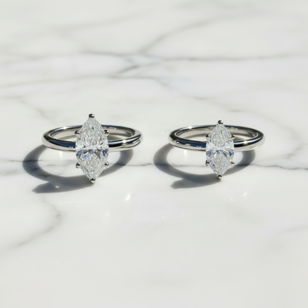 Moissanite Marquise  Engagement Ring 925 Sterling  Silver