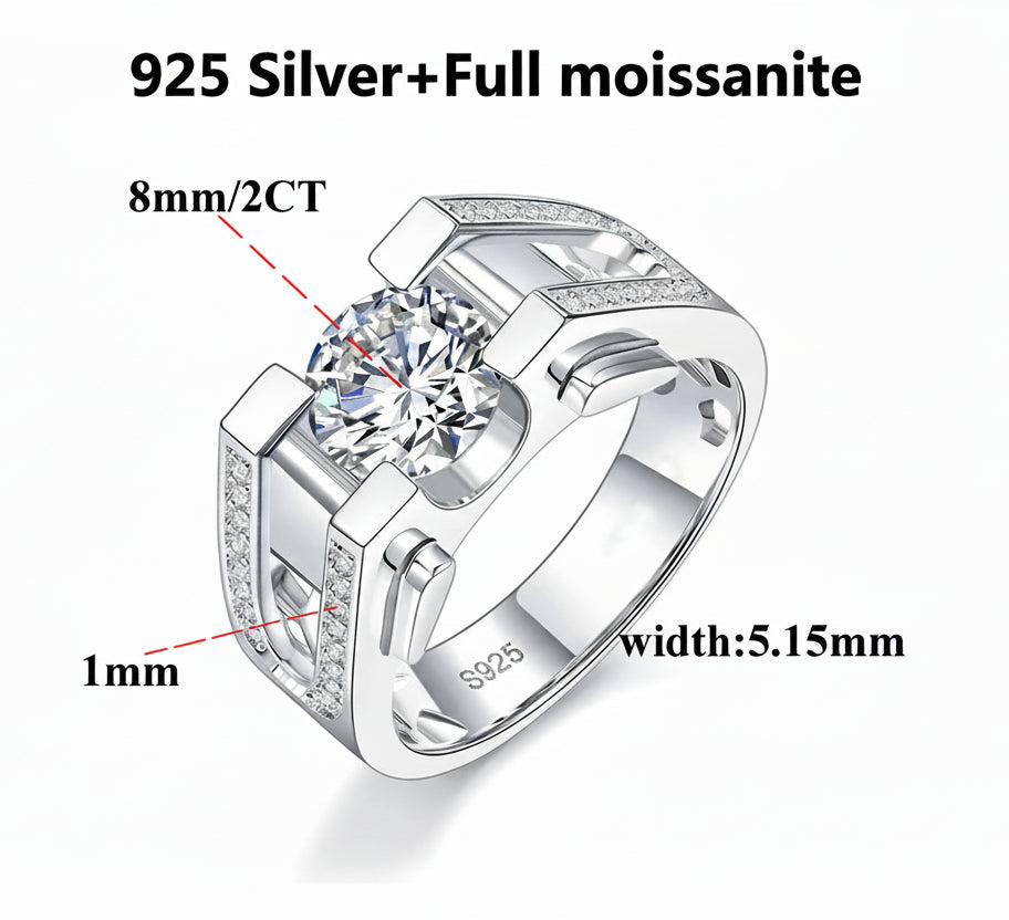 D Color Moissanite Ring S925 Sterling Silver Plated White Gold. Round Cut Moissanite Rings for Men/Women. Luxury  Full Moissanite Ring