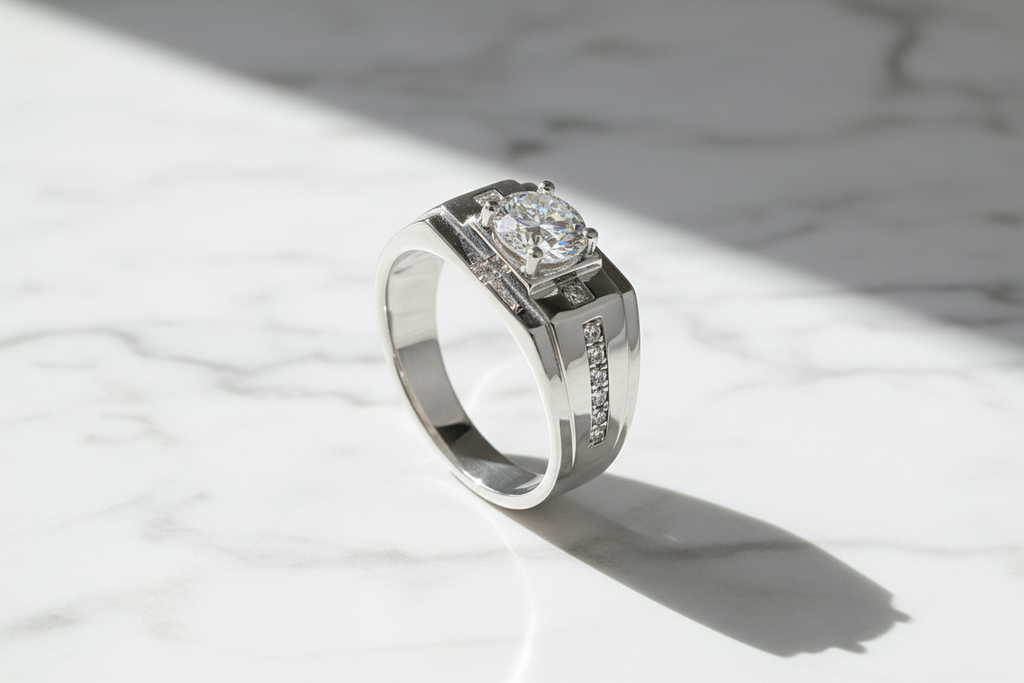 Moissanite Ring 925 Sterling Silver. Classic Round Cut.