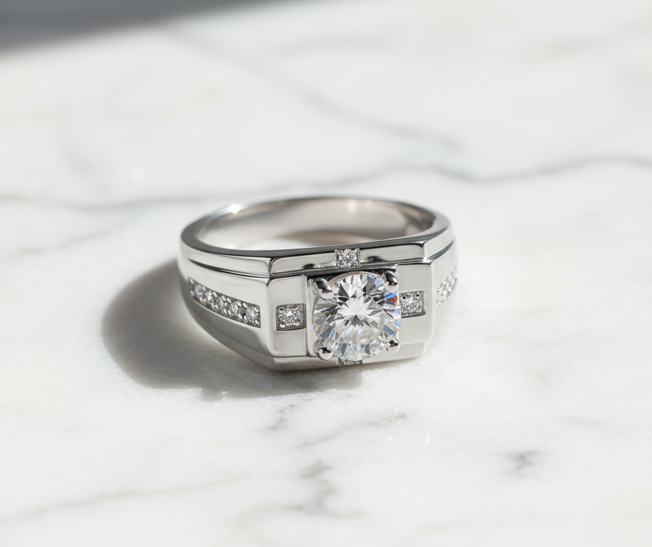 Moissanite Ring 925 Sterling Silver. Classic Round Cut.