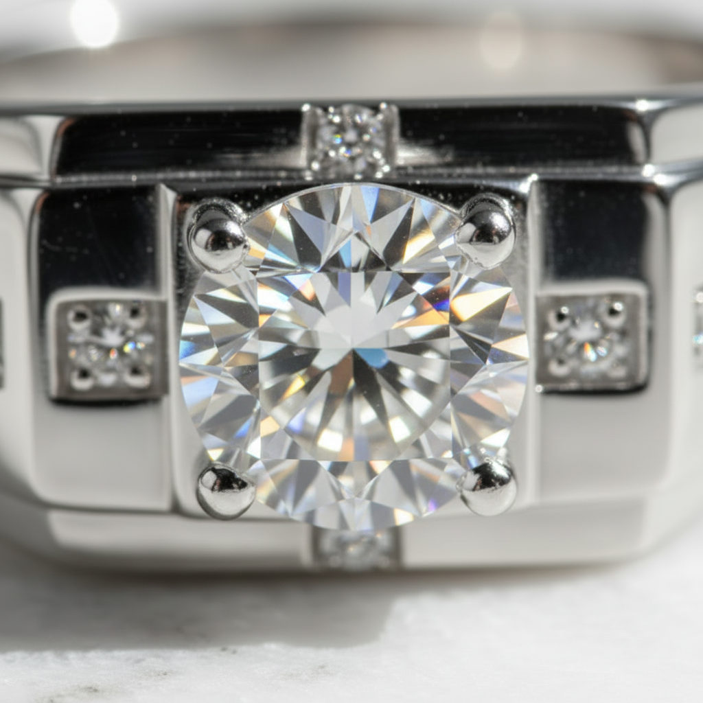 Moissanite Ring 925 Sterling Silver. Classic Round Cut.