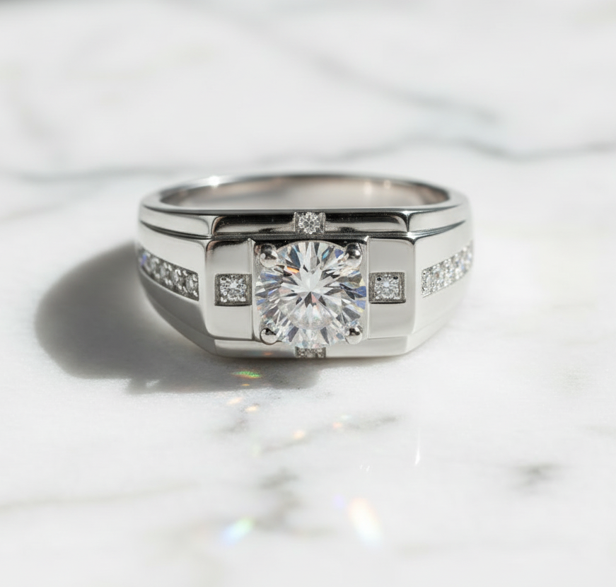 Moissanite Ring 925 Sterling Silver. Classic Round Cut.