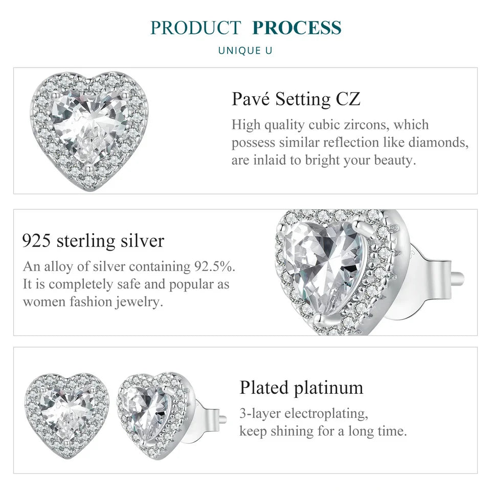 Halo CZ Stud Earrings Hypoallergenic Sterling Silver 925