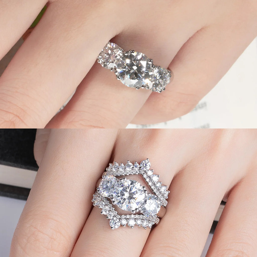 5 carats Moissanite Luxury Three Stone Engagement Ring 925 Silver Rings 18K Gold Plated
