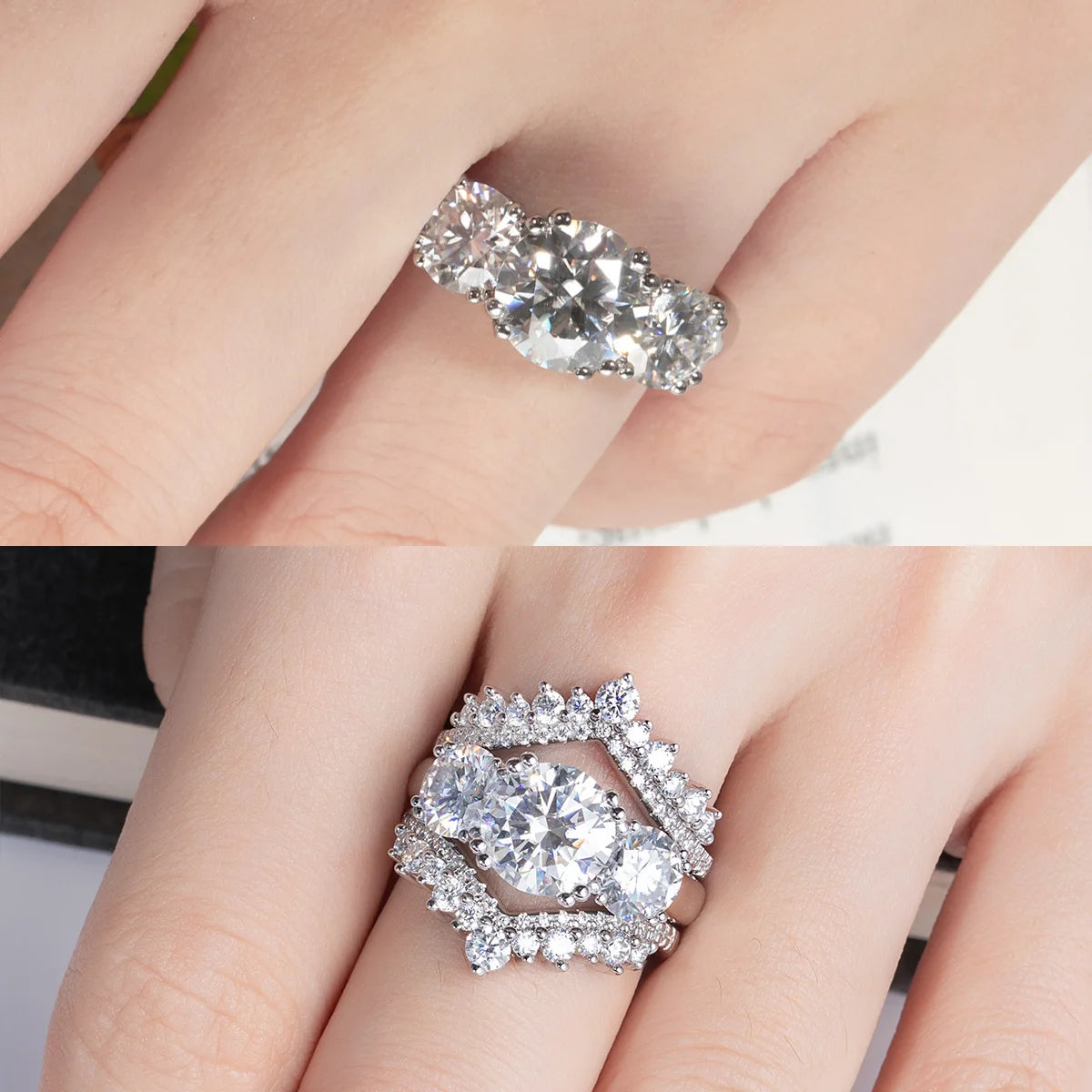 5 carats Moissanite Luxury Three Stone Engagement Ring 925 Silver Rings 18K Gold Plated