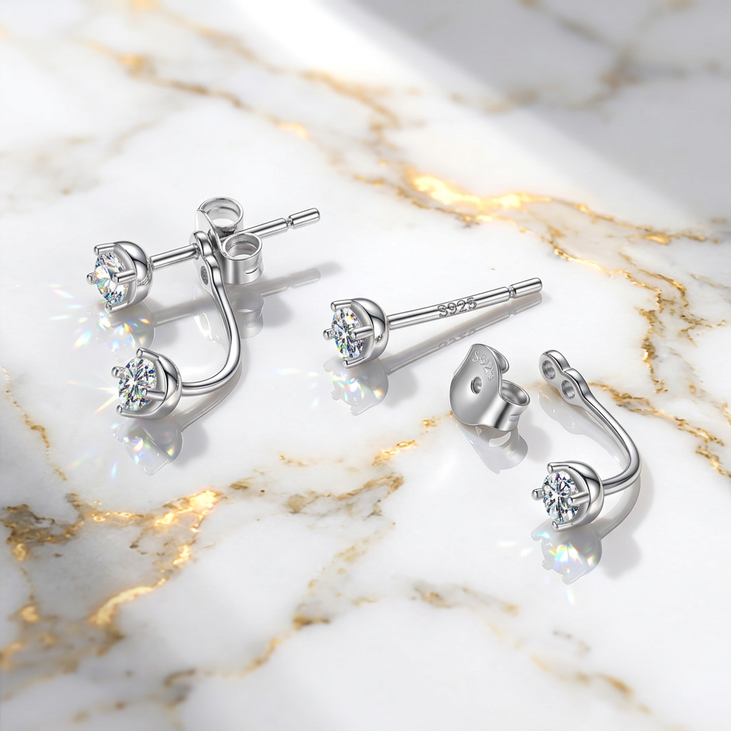 Double Moissanite Stud Earrings