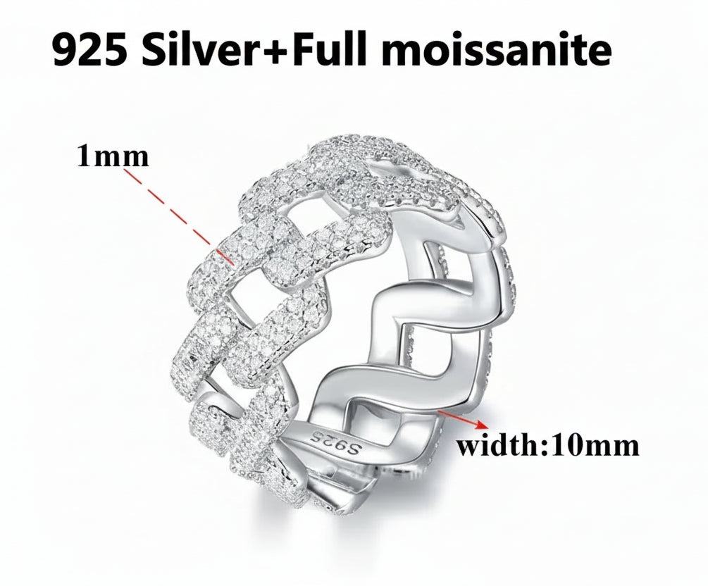 Full Moissanite Ring S925 Sterling Silver Plated White Gold For Men And Women