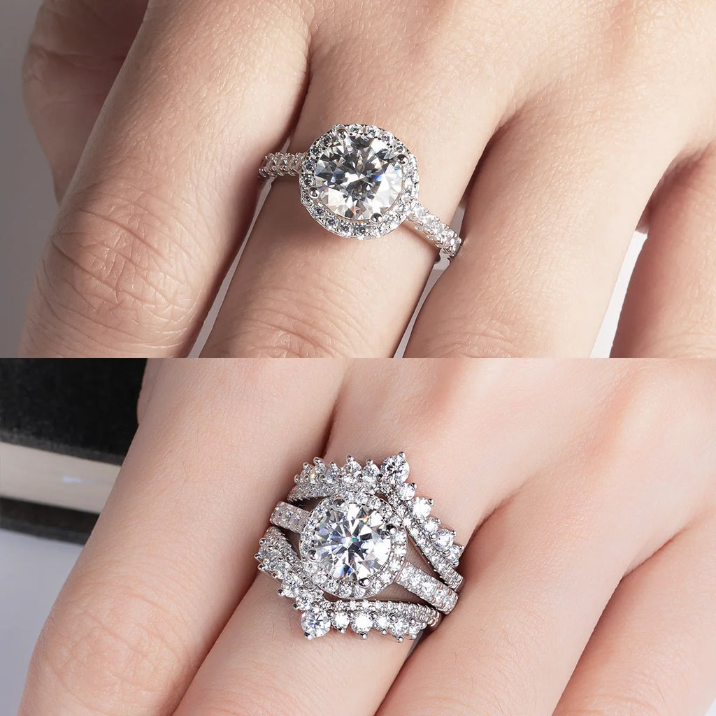 2 Carats D Color Moissanite Halo Engagement Ring For Women 925 Sterling Silver plated white gold