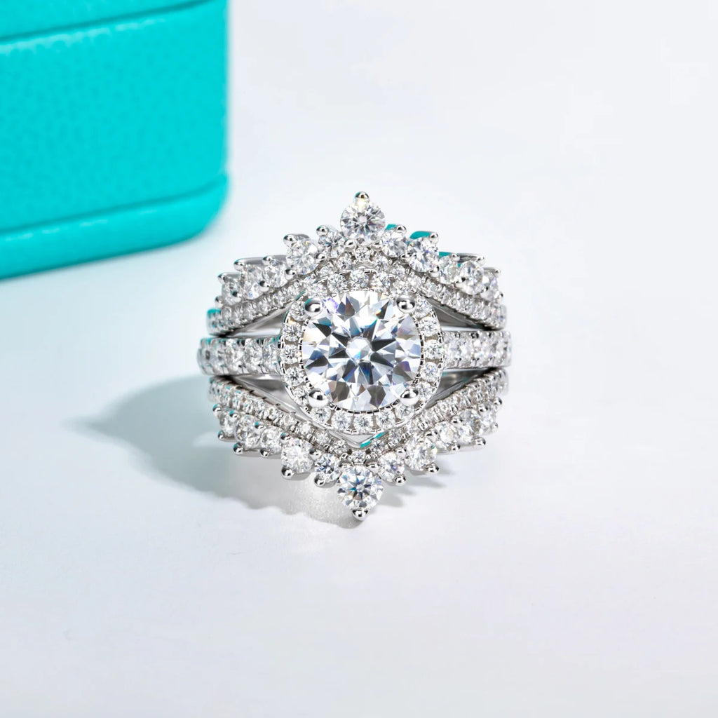 2 Carats D Color Moissanite Halo Engagement Ring For Women 925 Sterling Silver plated white gold