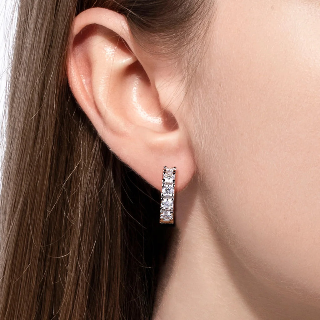 2.6 Cts(3mm)/6 Cts(4mm) D Color Moissanites Hoop Earrings 925 Sterling Silver  Luxury Huggie Earring for Women
