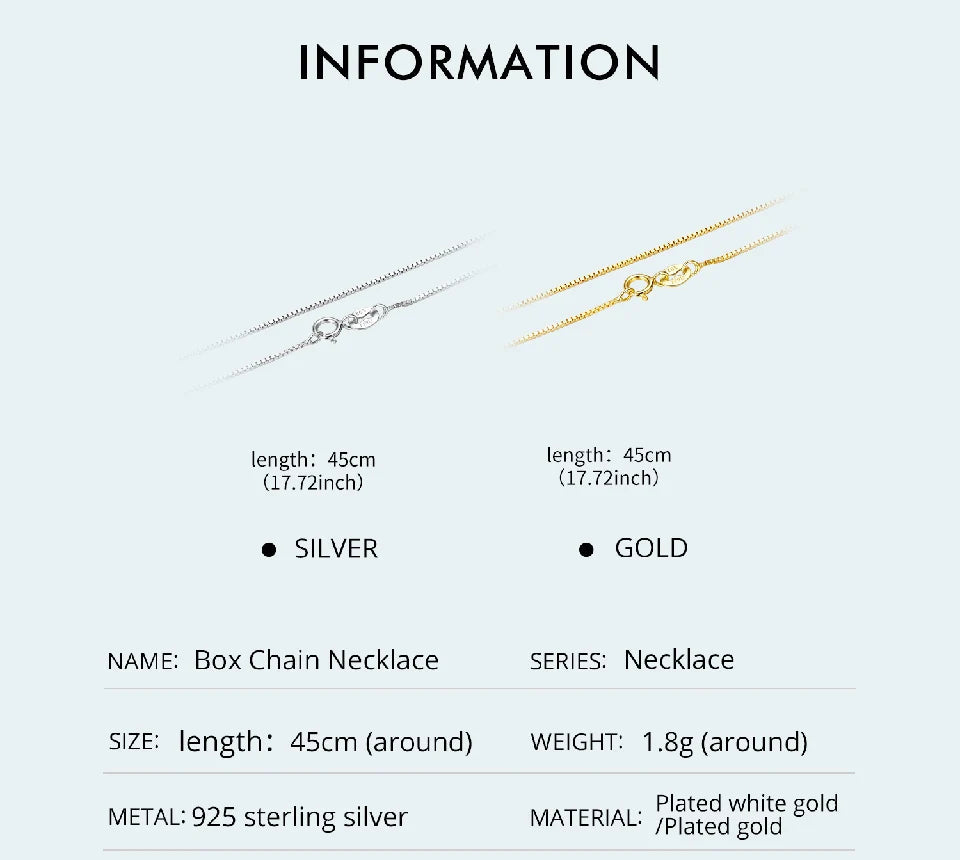 Silver Chain Necklace, 0.8mm Box Chain Super Thin & Strong Basic Chain