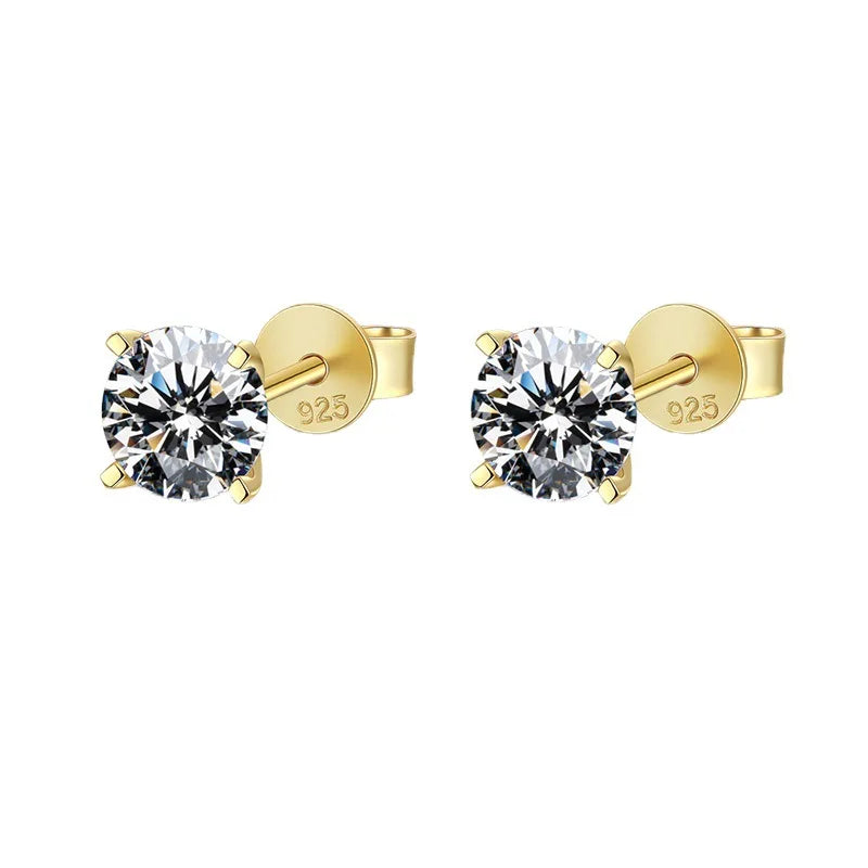 0.5-2ct Moissanite Diamond Stud Earrings 18K Gold Plated 925 Sterling Silver