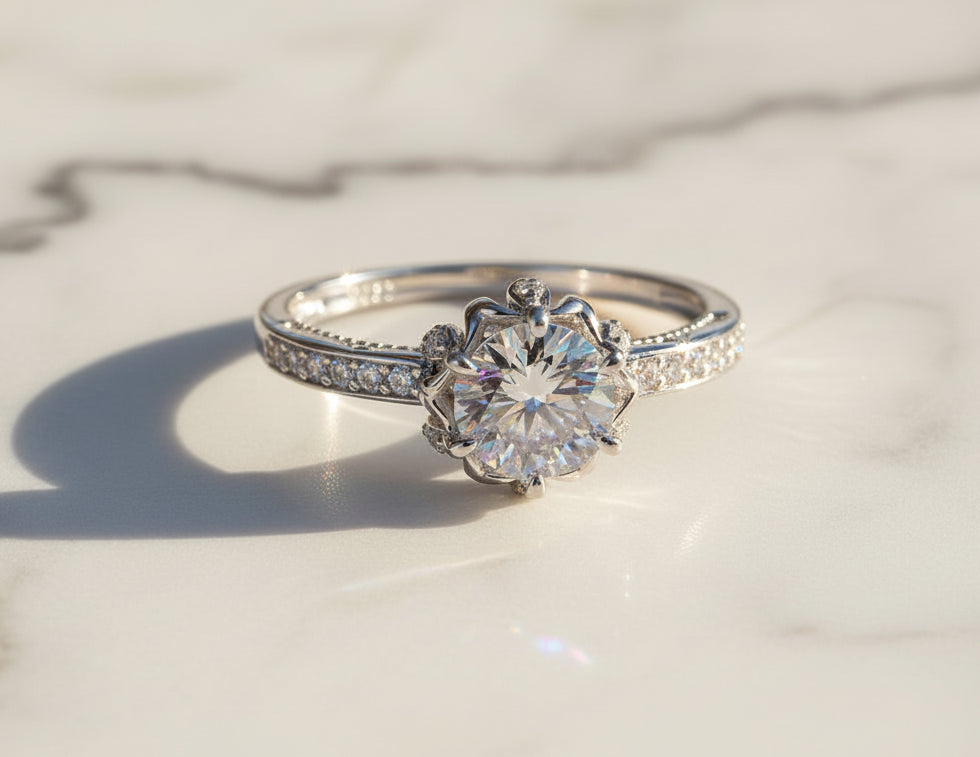 Moissanite Jewelry 4 Set For Women 925 Sterling Silver Plated White Gold