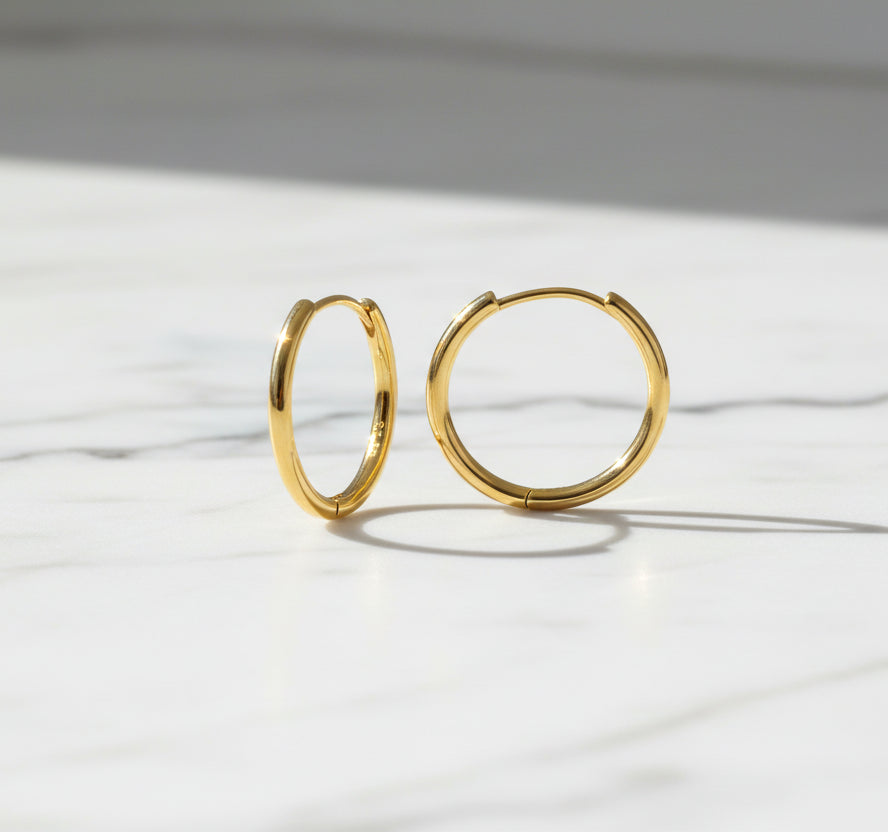 Minimalist Huggie Hoop Earrings, 18K Gold Plated