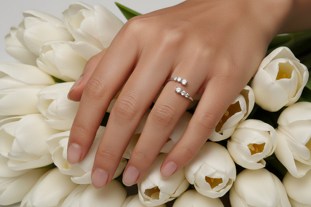 Moissanite White Gold Plated Adjustable Ring 925 Sterling Silver