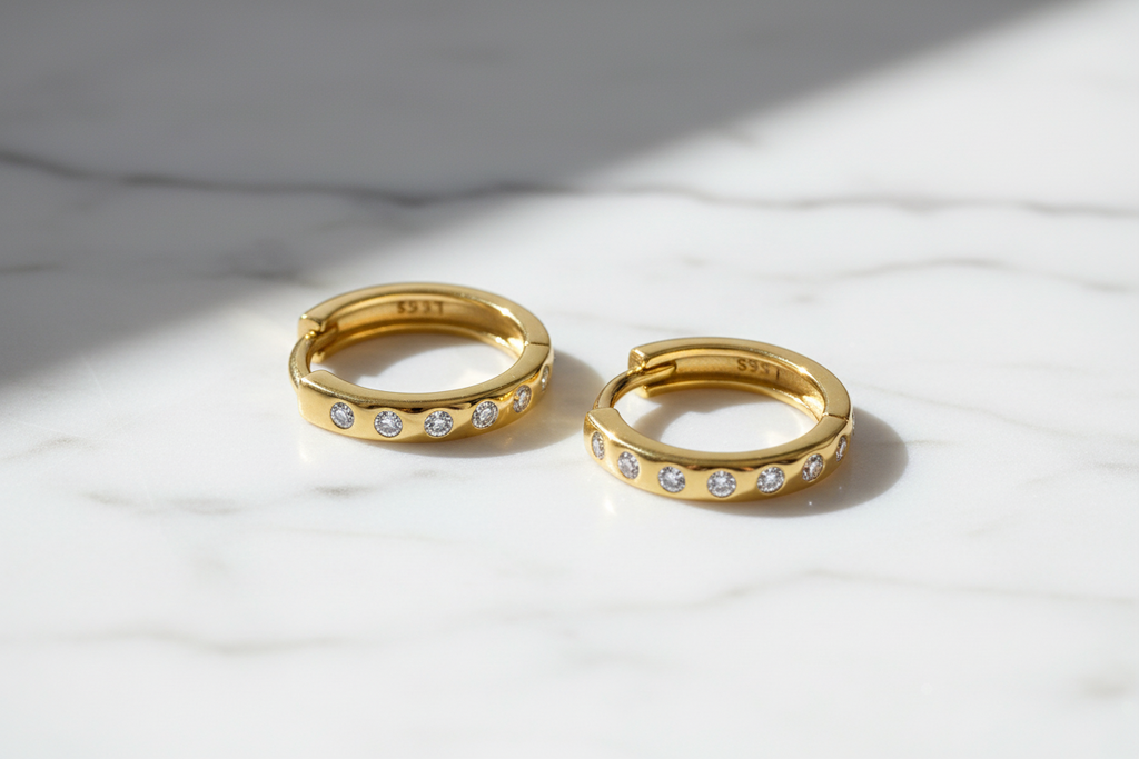 Hoop Earrings S925 Sterling Silver Plated  Gold 18Cts