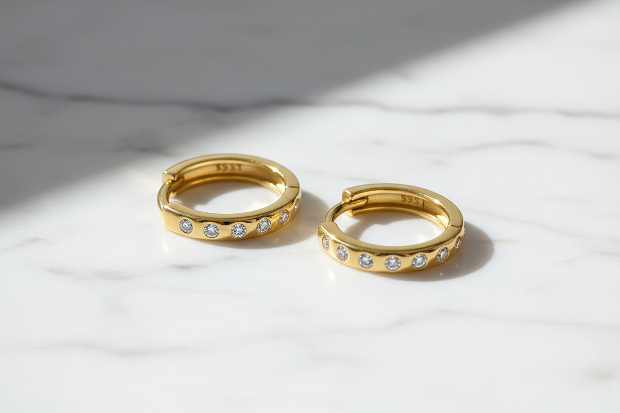 Hoop Earrings S925 Sterling Silver Plated  Gold 18Cts