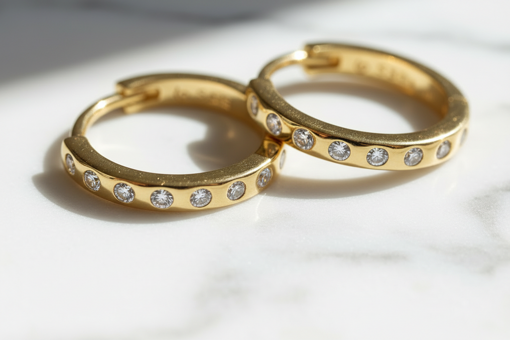 Hoop Earrings S925 Sterling Silver Plated  Gold 18Cts