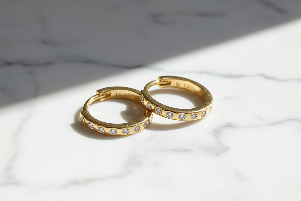 Hoop Earrings S925 Sterling Silver Plated  Gold 18Cts