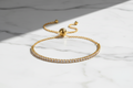 18K Gold Plated CZ Classic Tennis Bracelet for Women, 925 Sterling Silver Adjustable Slider Bracelet.