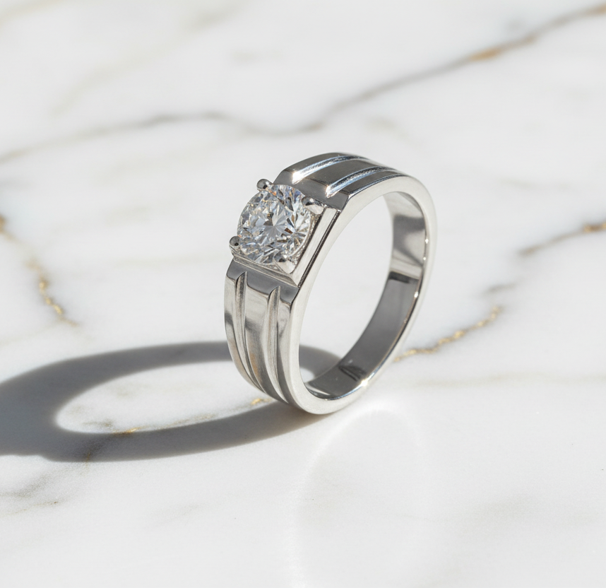 Moissanite Ring 925 Sterling Silver. Classic Round Cut.