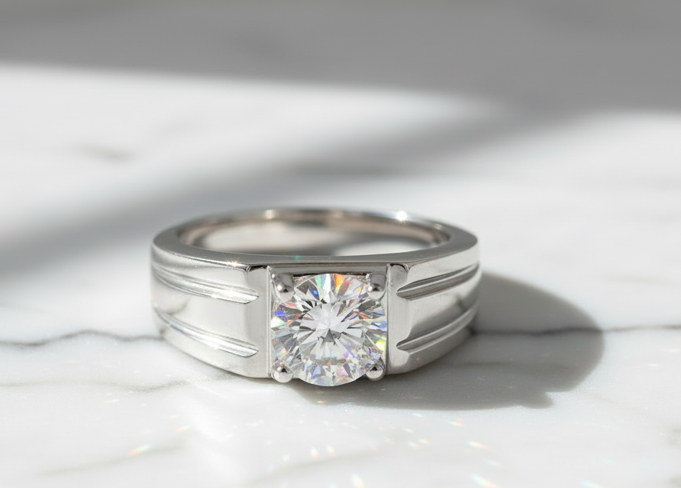 Moissanite Ring 925 Sterling Silver. Classic Round Cut.