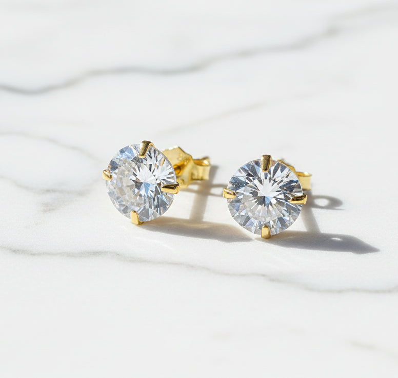 Stud Earrings 925 Sterling Silver Platinum Plated Round Cubic Zirconia Hypoallergenic Barbell Earrings 4-7mm