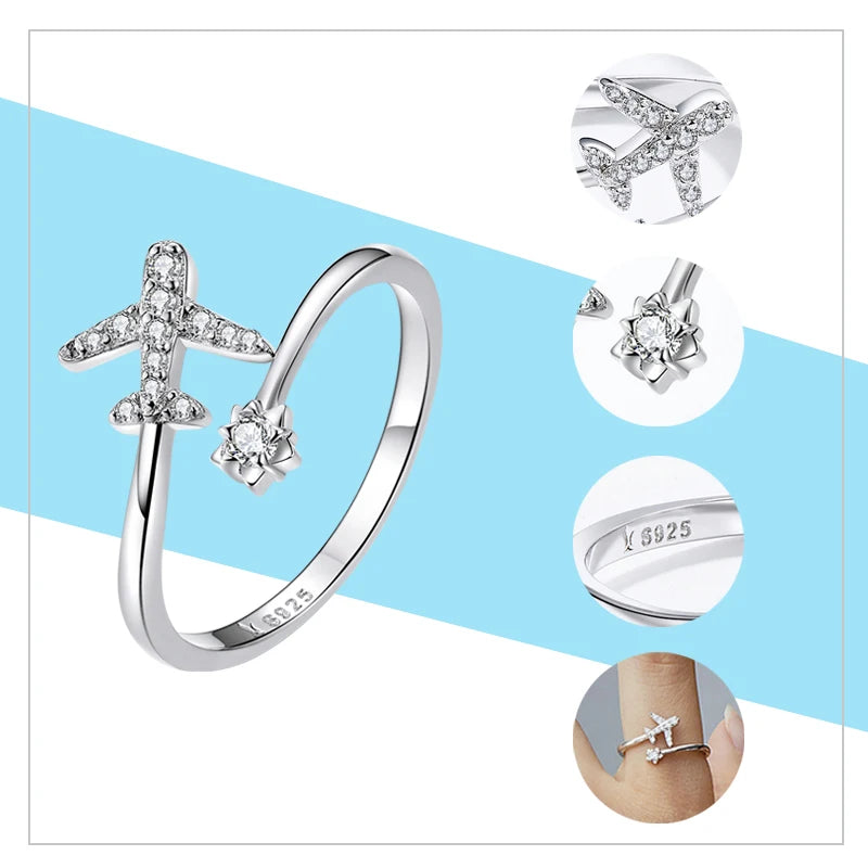 Adjustable Rings 925 Sterling Silver And Zircon Open Size Rings. Plated Gold 18 Carats.