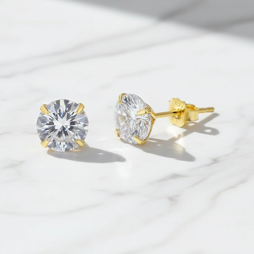 Stud Earrings 925 Sterling Silver Platinum Plated Round Cubic Zirconia Hypoallergenic Barbell Earrings 4-7mm