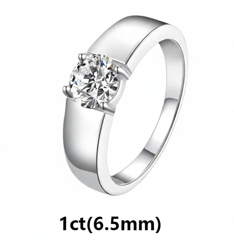 Moissanite Ring for Men/Women 925 Sterling Silver Plated White Gold. Classic Round Cut.