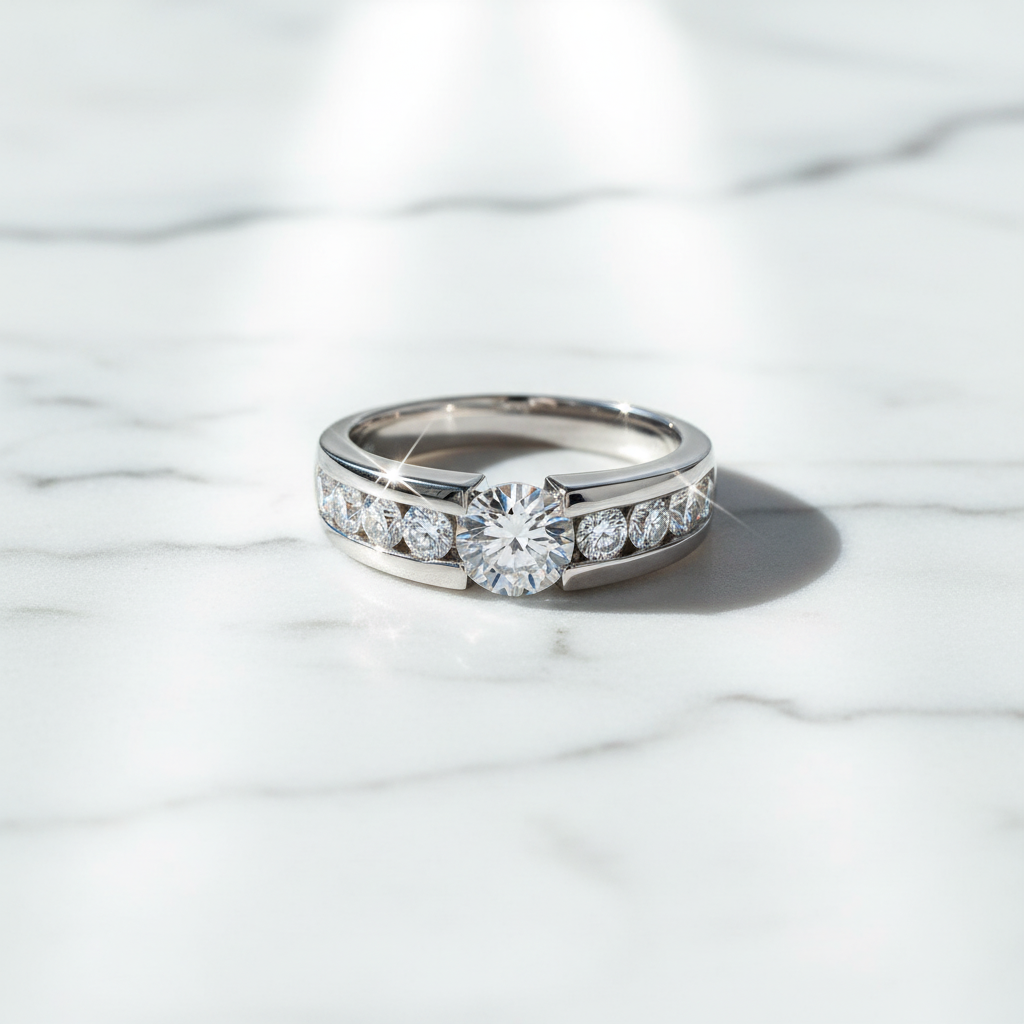 Men Moissanite Ring S925 Sterling Silver Plated White Gold. Round Cut Moissanite Rings for Men/Women. Luxury Full Moissanite Ring