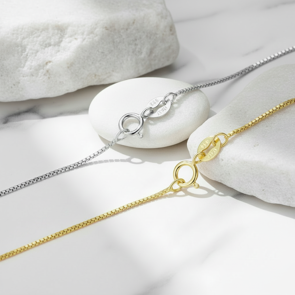 Silver Chain Necklace, 0.8mm Box Chain Super Thin & Strong Basic Chain
