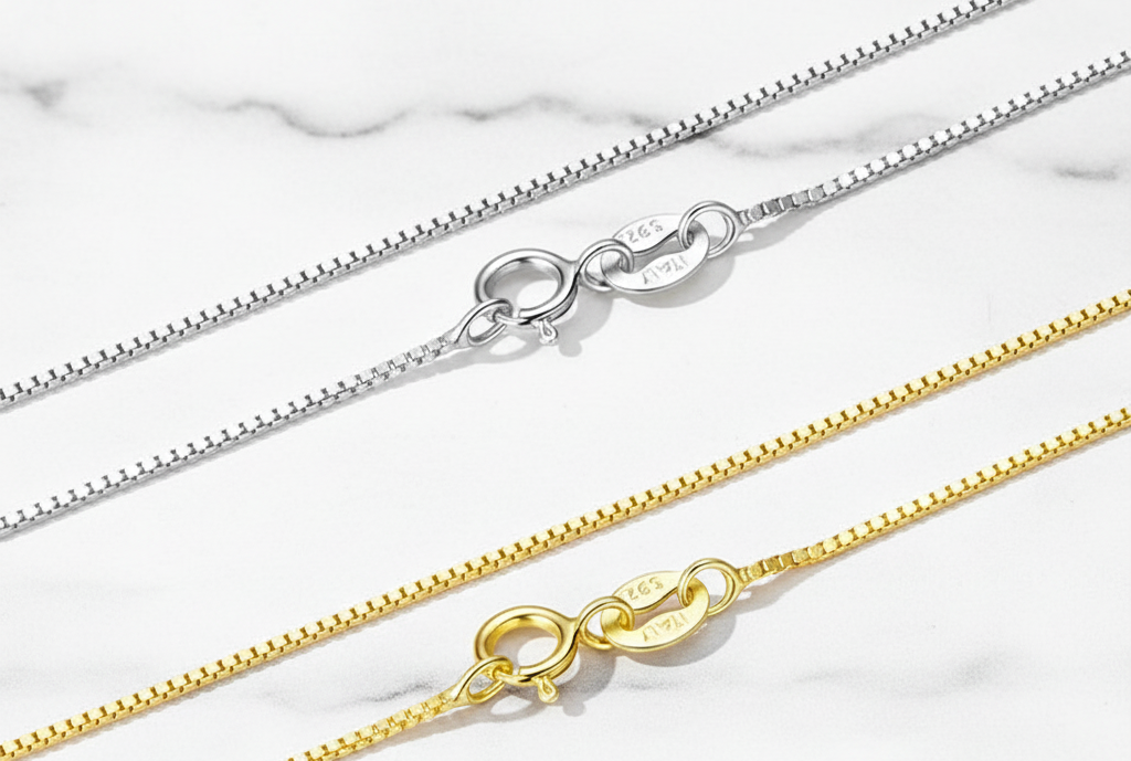 Silver Chain Necklace, 0.8mm Box Chain Super Thin & Strong Basic Chain