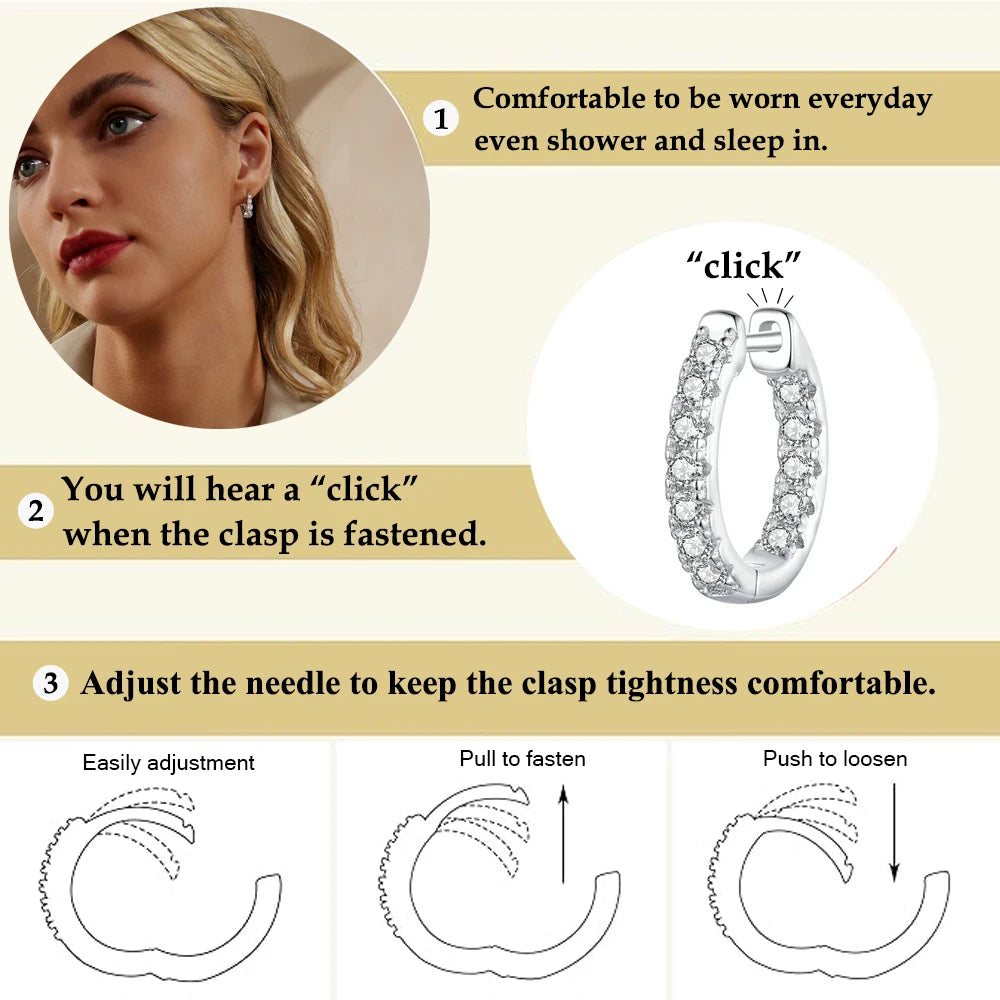 Moissanite Hoop Earrings for Women, 925 Sterling Silver Hypoallergenic Earrings