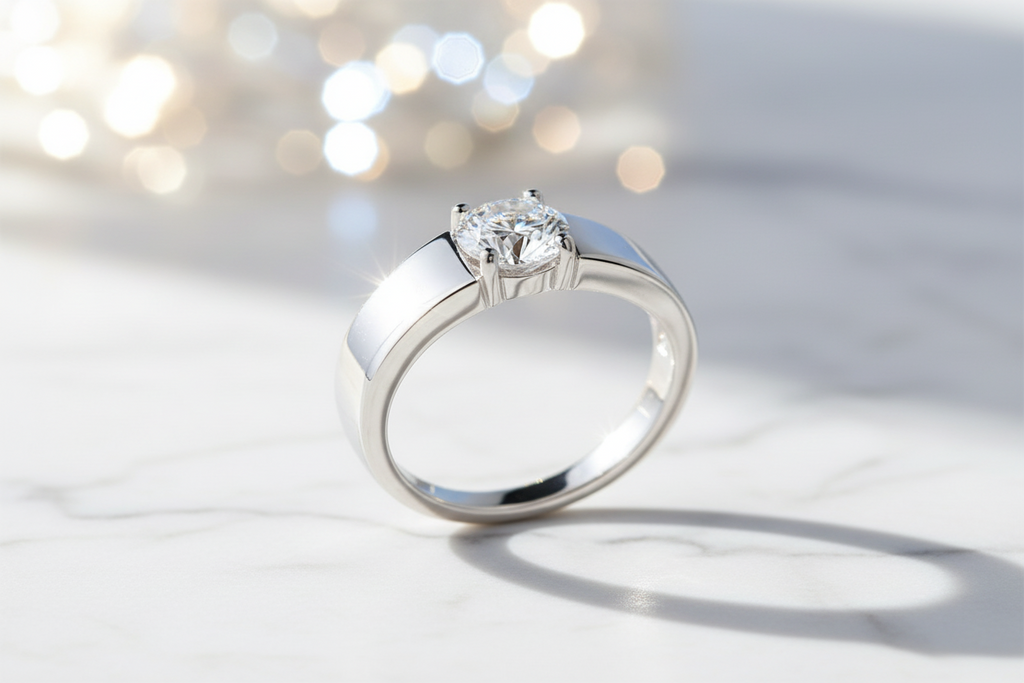 Moissanite Ring for Men/Women 925 Sterling Silver Plated White Gold. Classic Round Cut.