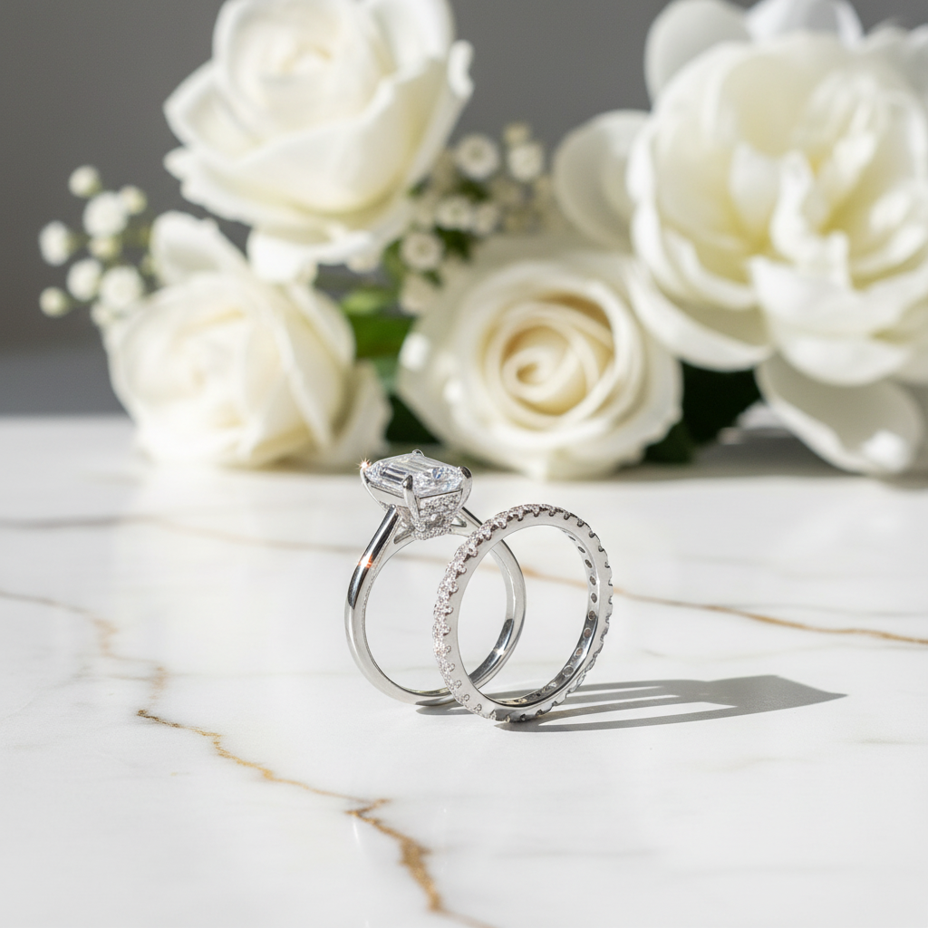 Full Moissanite Engagement Ring. S925 Silver Plated Platinum