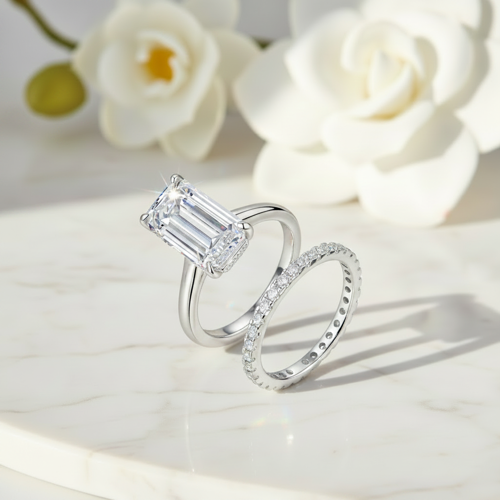 Full Moissanite Engagement Ring. S925 Silver Plated Platinum