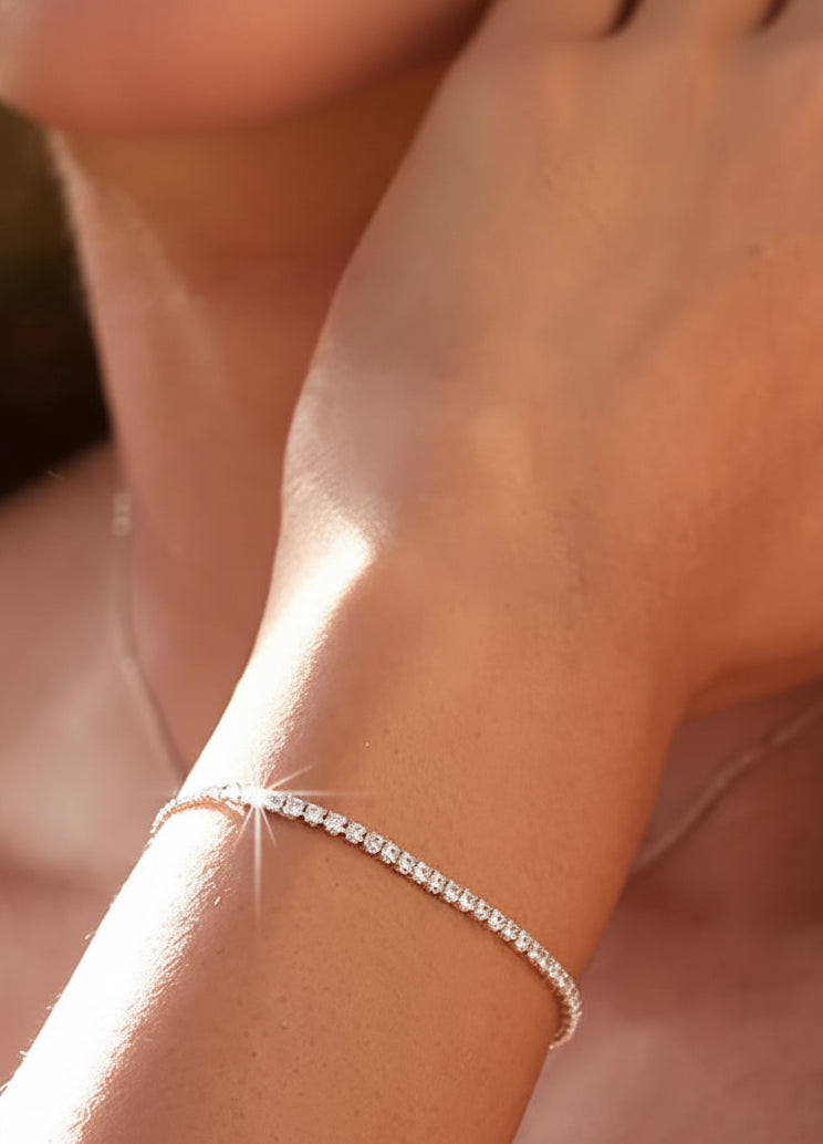 18K Gold Plated CZ Classic Tennis Bracelet for Women, 925 Sterling Silver Adjustable Slider Bracelet.