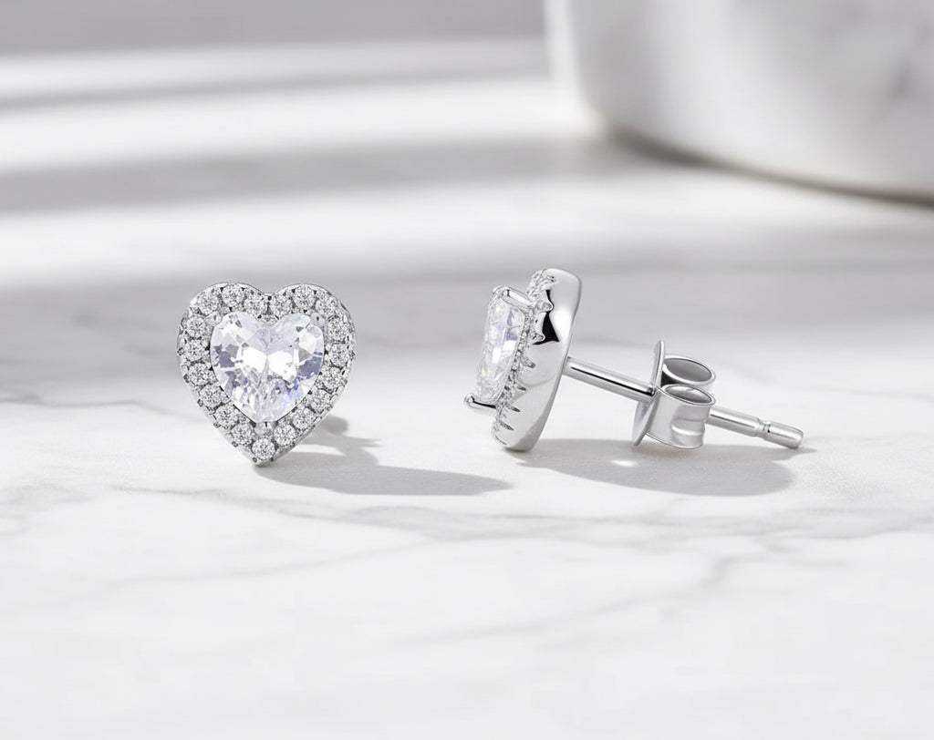 Halo CZ Stud Earrings Hypoallergenic Sterling Silver 925