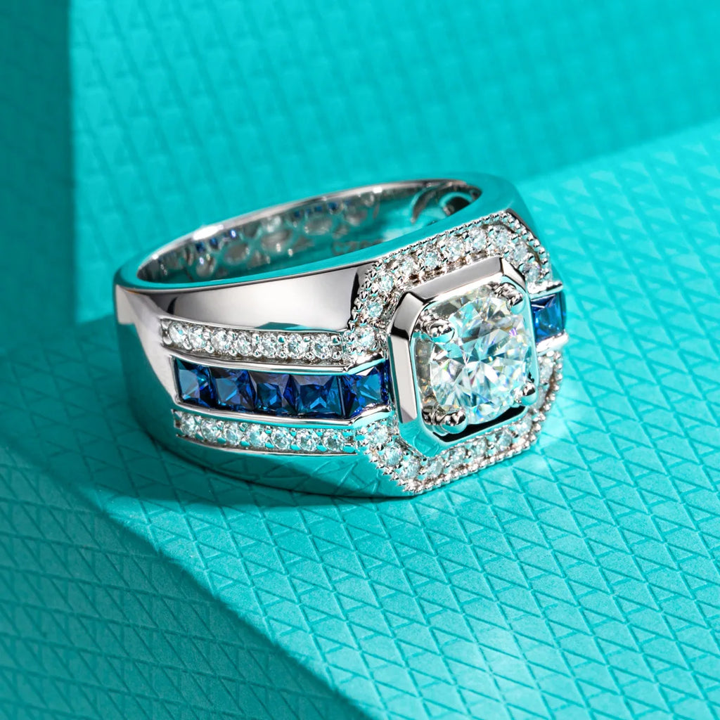 Men's 1ct D Color Moissanite Ring 925 Sterling Silver Gold Plated