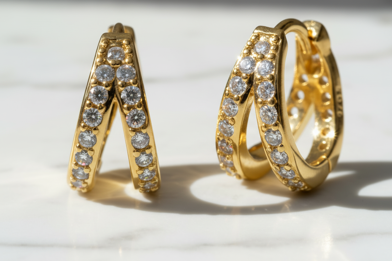 Hoop Earrings S925 Sterling Silver Plated  Gold 18Cts