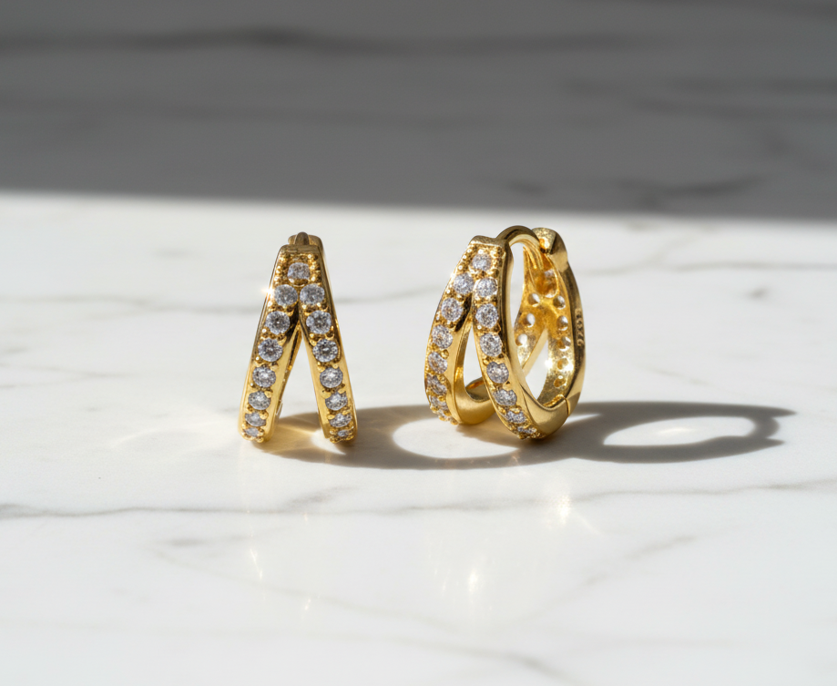 Hoop Earrings S925 Sterling Silver Plated  Gold 18Cts