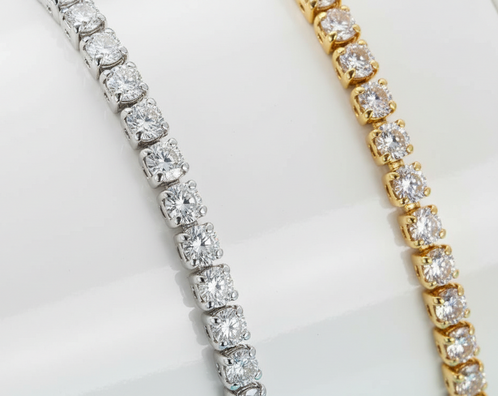 18K Gold Plated CZ Classic Tennis Bracelet for Women, 925 Sterling Silver Adjustable Slider Bracelet.